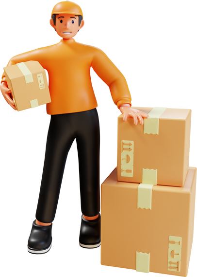 3d render orange courier with box package